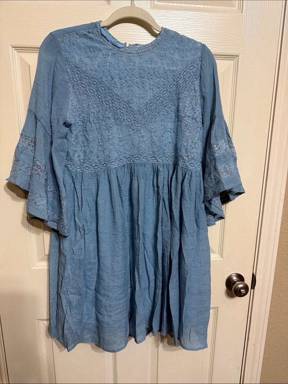 Umgee Dusty Blue Lace Yoke Casual Kids Dress